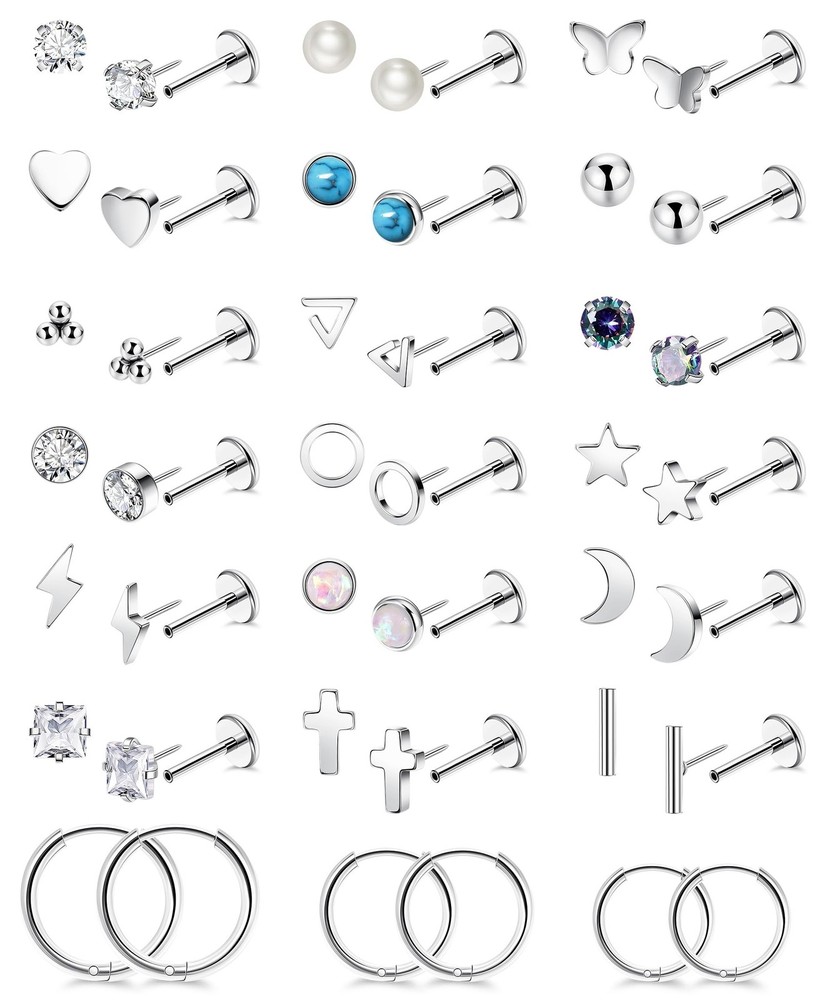 REVOLIA 21Pairs 20G Threadless Cartilage Earrings Set Surgical Steel Push in …