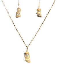 Sterling Silver 925 22” ROLO chain Natural Stone Pendant & Earrings Set Artisan