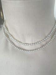 White Pearl Necklace Double Strand Sterling Silver Clasp with Peridot VIntage