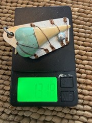 Blonde Shark Tooth Pendant Turquoise Wrapped Copper Handmade Artisan Signed