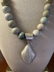 Jay King DTR 925 Beaded Necklace Gray Striped Jasper Diamond Pendant Sterling