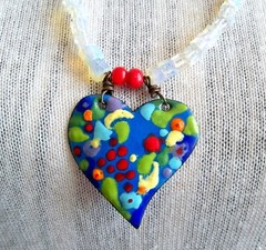 Heart Pendant Necklace Valentines Enamel Handcrafted Glass Beads Unique