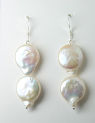 Pearl Earrings White 16mm Coin Pearls Natural 925 Sterling Silver 1 7/8″ Bride