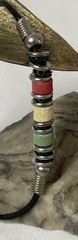 Vtg Artisan Fine Silver Beaded Bracelet 8” Red Ivory Green Stone Hook Clasp