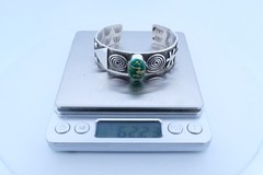 Alex Sanchez Sonoran Gold Turquoise Petroglyph Sterling Silver Navajo Cuff, 3/4”