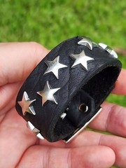 Star studs rivet genuine Buffalo Bison leather bracelet adjustable wrist.