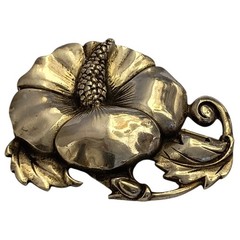 30.1gr!Sculptural 1950s Viking Craft Sterling Silver LargeHibiscus FlowerBrooch