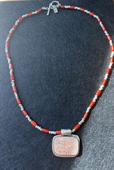 Jes Maharry Silver Necklace With Red Beads And A Silver Pendant “be Free”