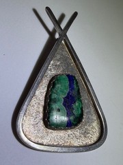 AMAZING AZURITE MALACHITE NAVAJO STERLING SILVER LARGE PENDANT SIGNED