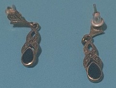 Sterling Silver Earrings Dangle Dark Red Stone D1
