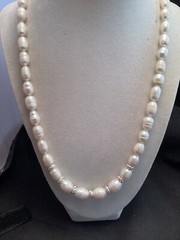 Handmade Sterling Silver White Cultured Freshwater Pearl & Crystal Necklace 21”