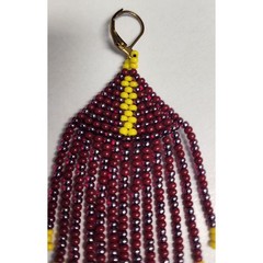 Maroon Yellow Seed Bead Fringe Earrings Chevron Boho Drop.
