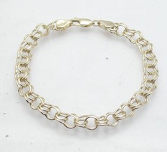 Solid Heavy Duty Double Link Charm Bracelet Lobster Clasp Real 14K Yellow Gold