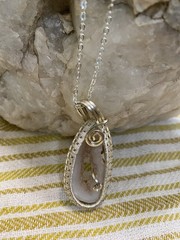 Handcrafted Silver 925 Wire-Wrapped Agate Geode Teardrop Pendant Cable Necklace