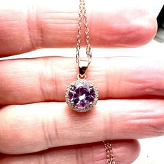 Color Change Lab Made Alexandrite Pendant 18k Rose Gold Vermeil June Birthstone
