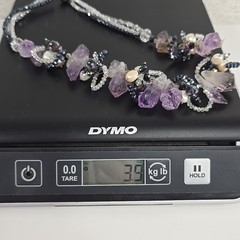 ROUGH AMETHYST CRYSTALS FRESHWATER PEARLS NECKLACE WITH MAGNET CLOSURE (19.5 in)