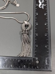 Talbots Silver Tone Chain Tassel Gray Rhinestone Long Necklace Chic 34 in
