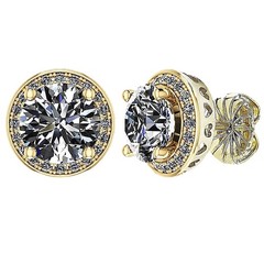 Yellow Gold Plated Silver Round Halo Stud Earrings With Cubic Zirconia – 6.5MM