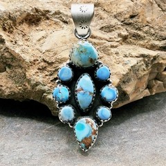 Golden Hills Turquoise Cluster Pendant Sterling Silver 9 Stone Southwestern