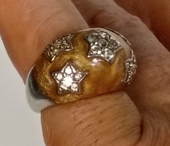 Angelique de Paris Sterling Silver Honey Color Resin 5 Star CZ Dome Ring Size 7