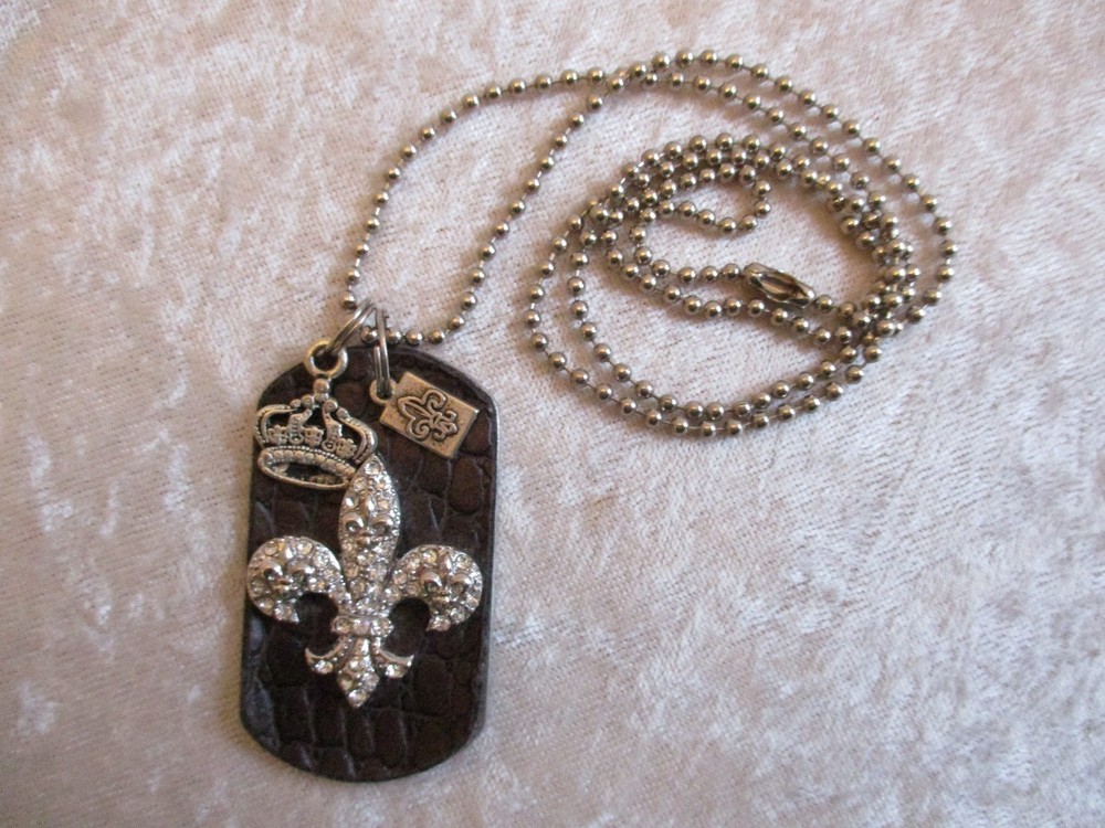 Kate Mesta Dog Tag Fleur-de-Lis Chain Necklace