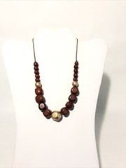 Women’s 18” Wood Chunk Bead Necklace W/ Gold Accents. Fashion Jewelry Necklace.