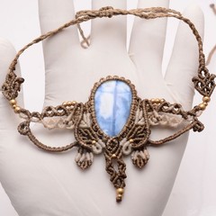Handmade Natural Blue Opal Gemstone Bohemian Macrame Healing Choker Necklace