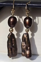 Artisan Handcrafted Chocolate Brown Freshwater Biwa Pearl Dangle Earrings