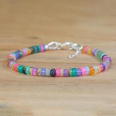 Multifire Opal Silver Bracelet Fire Opal Beaded Bracelet October Birthstone
