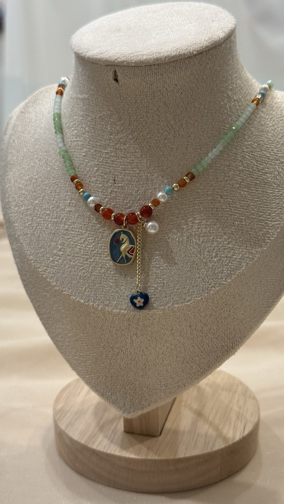 Handcrafted Multicolor Beaded Statement Necklace with Asymmetrical Charm Pendant