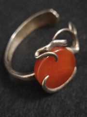 Artisan Fork Bracelet With Large Red-Agate/Carnelian Stone Silverplate