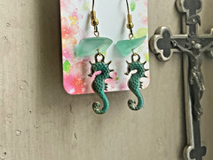 Handcrafted Seahorse & Sea Glass Dangle Earrings – Beach Vacation Jewelry