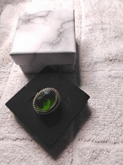 Green Quartz Ring. Set In Tarnish Resistant Rhodiumm Plated Mount. Size 7