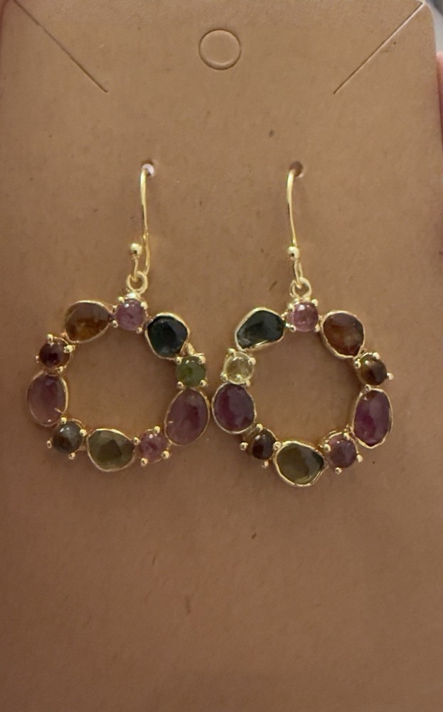 Sterling Silver Multi Tourmaline Circle Dangle Earrings – 1/4” Length