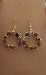 Sterling Silver Multi Tourmaline Circle Dangle Earrings – 1/4” Length