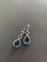Light Blue Pear Shape Dangle Earrings 925 Sterling Silver