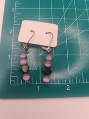 Artisan Crafted Wire Strung Pink Cats Eye Hearts Beaded Pierced Earrings