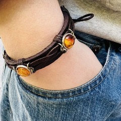 Made in USA Baltic Amber Leather Bracelet for Him Handmade Genuine Gift