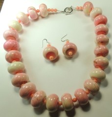 Statement Coral Colored Howlite & Coral Bold Necklace & Earrings Set Sterling