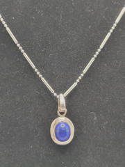 Natural Lapis Lazuli Pendant Necklace 925 Sterling Silver 18″ Bead Bar