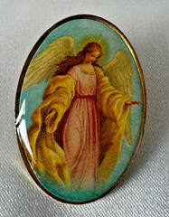 Angel Lapel Pin Brilliant Color Oval Religious Christian Catholic Pinback