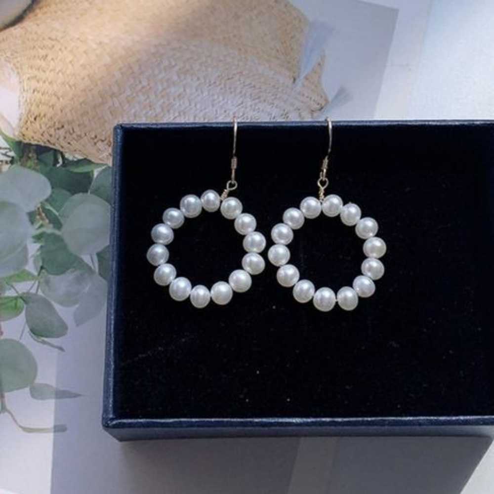 Real Natural White Keshi Baroque Rice Pearl 14k Gold Earrings Formal Handmade