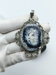 Milky Dendrite Opal Silver Pendant-Natural Opal Dendrite Pendant Necklace