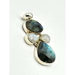 Large Faceted Labradorite & Moonstone Sterling Silver Handmade Pendant