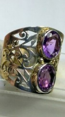 APPEALING NATURAL TWIN AMETHYST IN .925 STERLING SILVER RING SIZE 6.75-7.0!