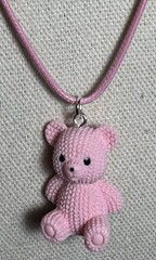 Adorable Pink Teddy Bear Pendant On Cord Necklace By 927 Designs