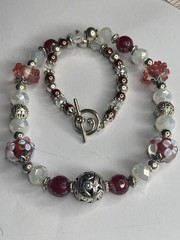 Artisan Handcrafted Art Deco Lampwork Glass Jewelry Necklace Mean Girlz #17 Pink