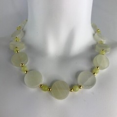 Handmade Necklace Italian Onyx and Green New Jade Gemstone Beads Gold Tone