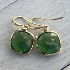 Min Favorit Bezel Set Square Green Crystal & Gold Pl Artisan Drop Earrings