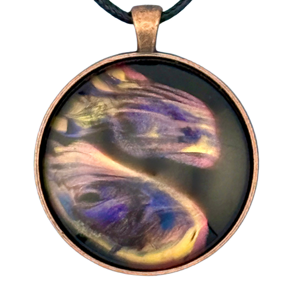 Pendant Necklace Handmade «Stormy Skies» Copper Bezel & Tray 38mm Black Cord